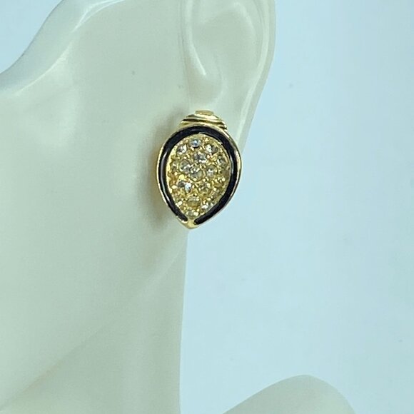 Christian Dior Classic Teardrop Shaped Black Enamel Pave Rhinestones GS466 - Picture 1 of 8